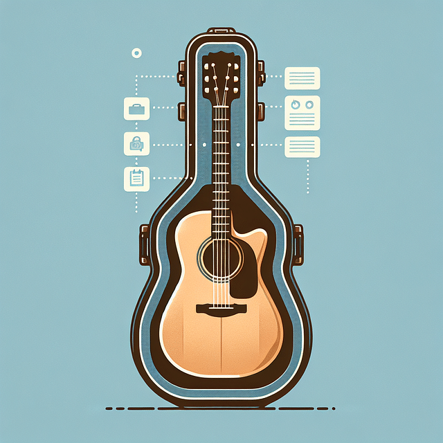 acoustic guitar stored upright in a case