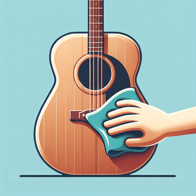 acoustic guitar being wiped with a soft cloth