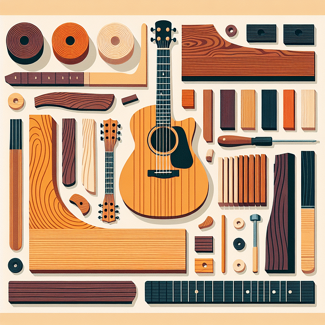 assortment of tonewoods for acoustic guitar making