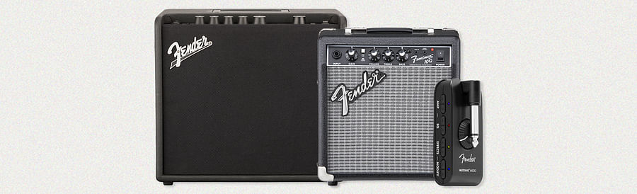Close-up view of various features on a guitar amplifier