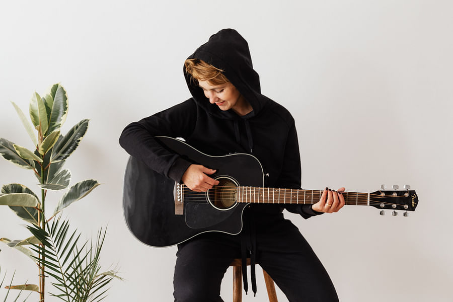 Guitarist practicing scales