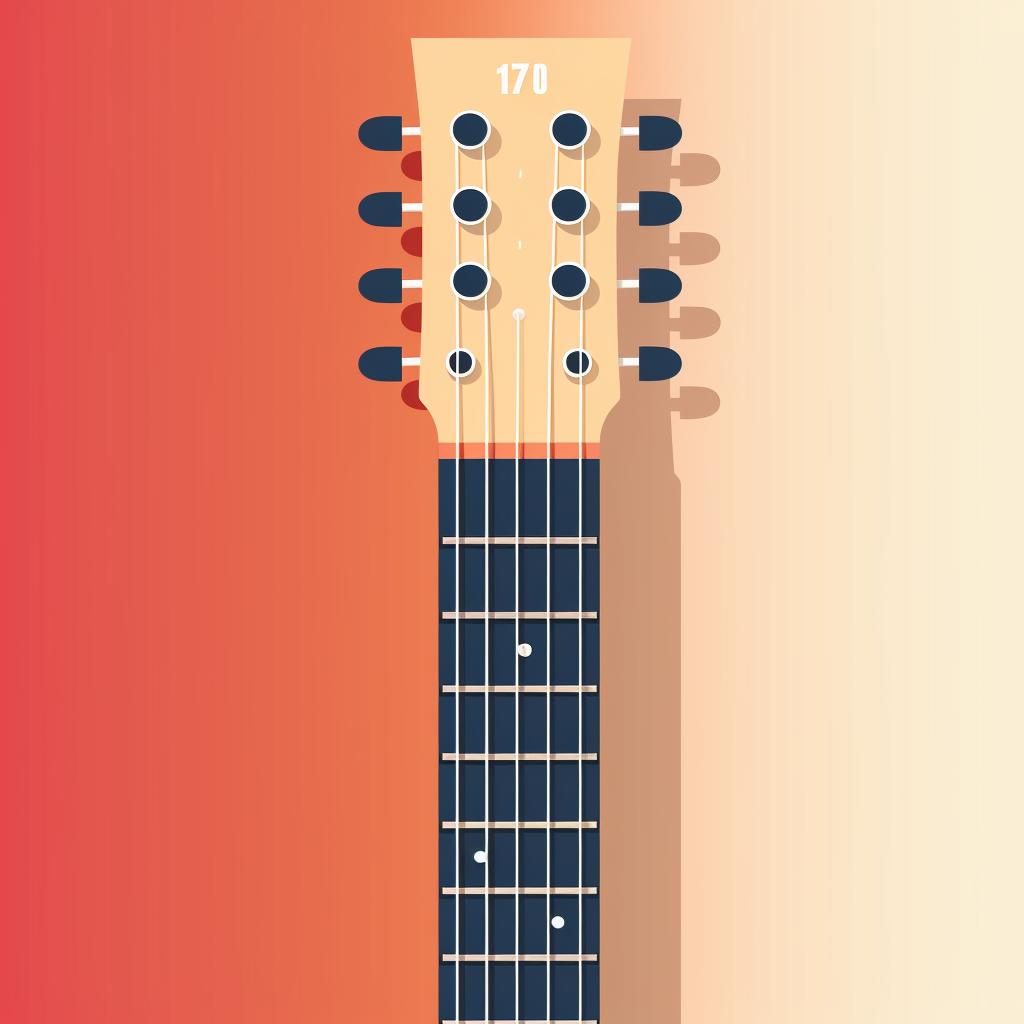 Close-up of a guitar fretboard with numbered frets